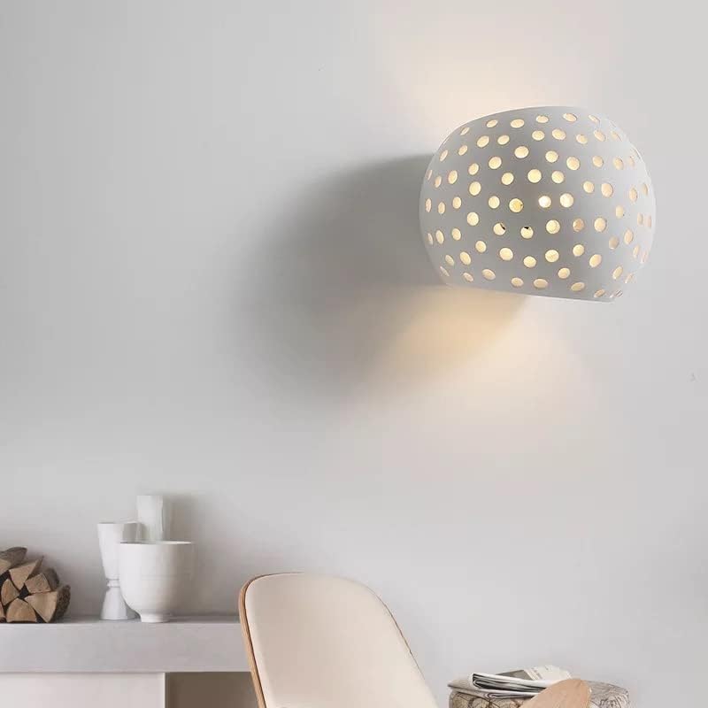TEKHONE Applique da Parete in Gesso Decorativa, Lampada da Muro Bianco con Effetto Luce Puntinato, Attacco G9, Design Moderno per Soggiorno e Camera da Letto – GS-E42