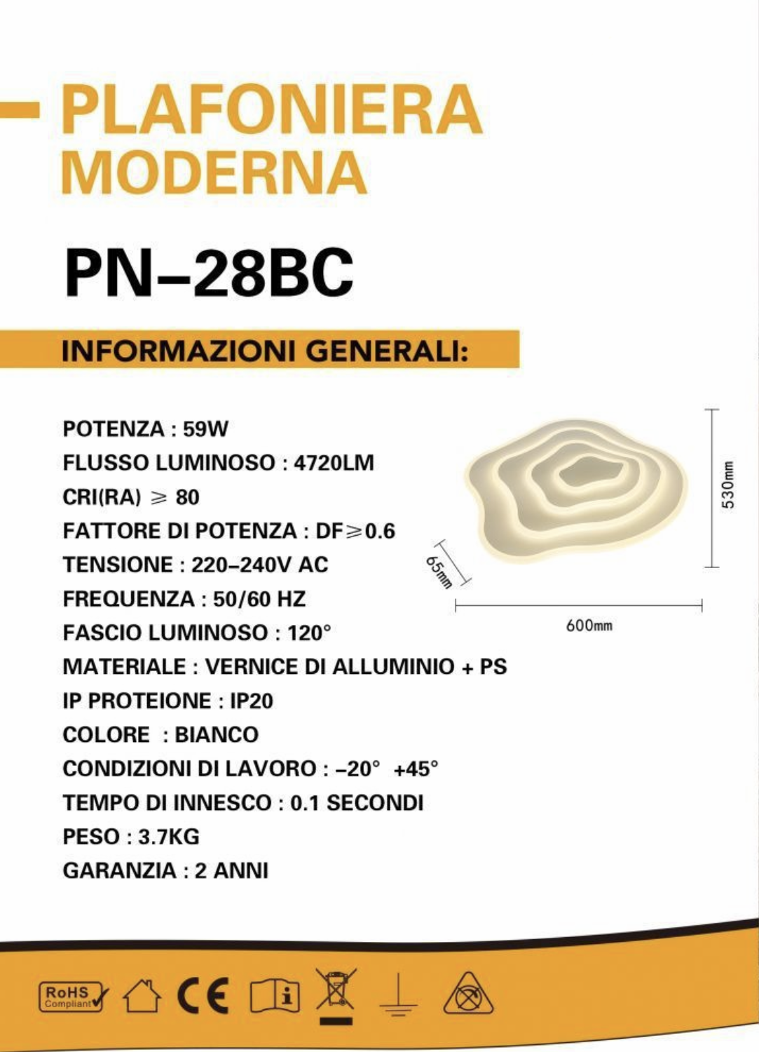 TEKHOME Plafoniera a led da interno moderna a soffitto forma tonda lampadario adatta per camera da letto salone soggiorno salotto cucina locali commerciali 59W PN-28
