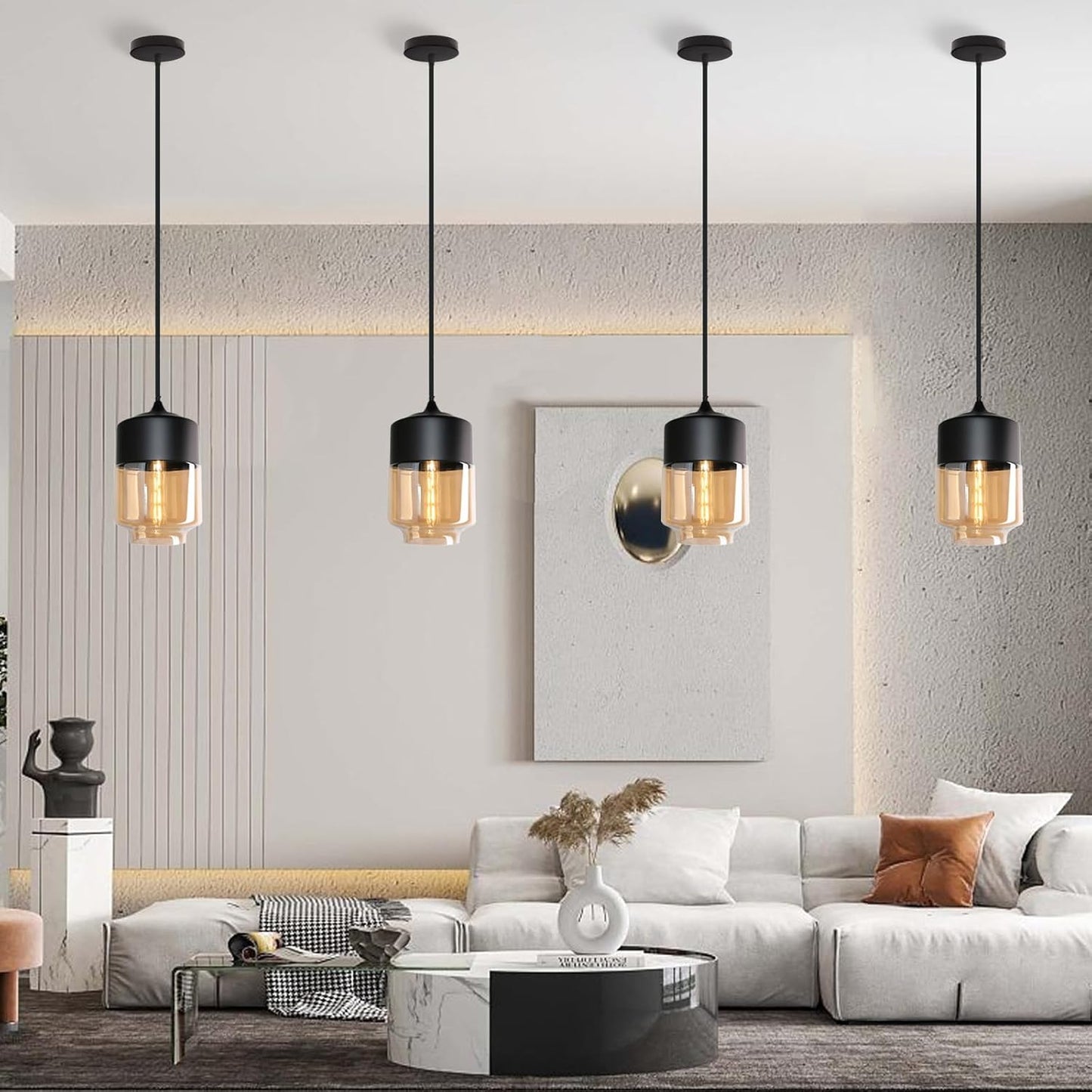 Lampadario a Sospensione E27 in Vetro e Metallo Stile Moderno Industriale, Luce Decorativa per Soggiorno Sala da Pranzo Camera da Letto – LP-14N