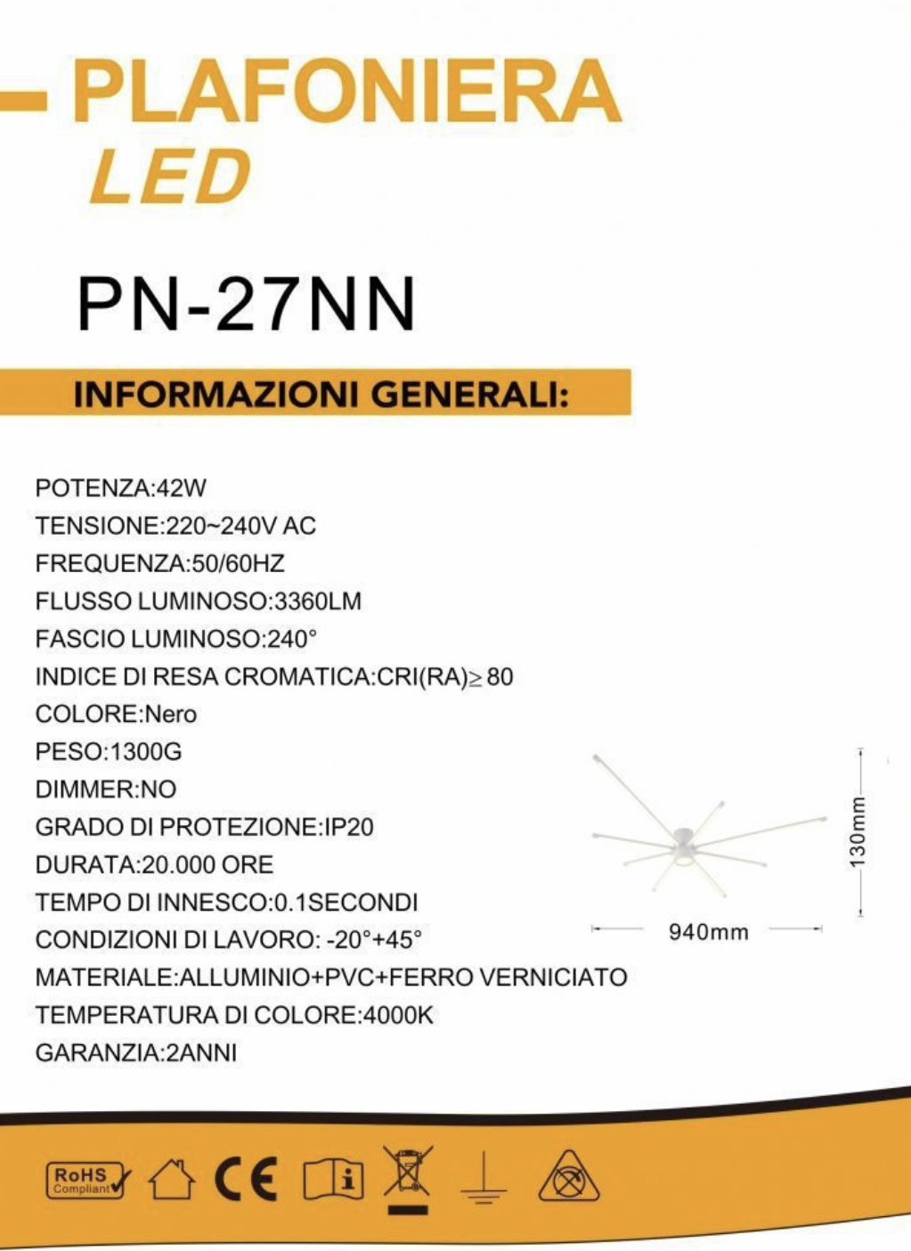 TEKHOME Lampadario da soffitto a led 43 watt plafoniera lampada moderna Bianco/Nero luce 3000K/4000K/6500K PN-27