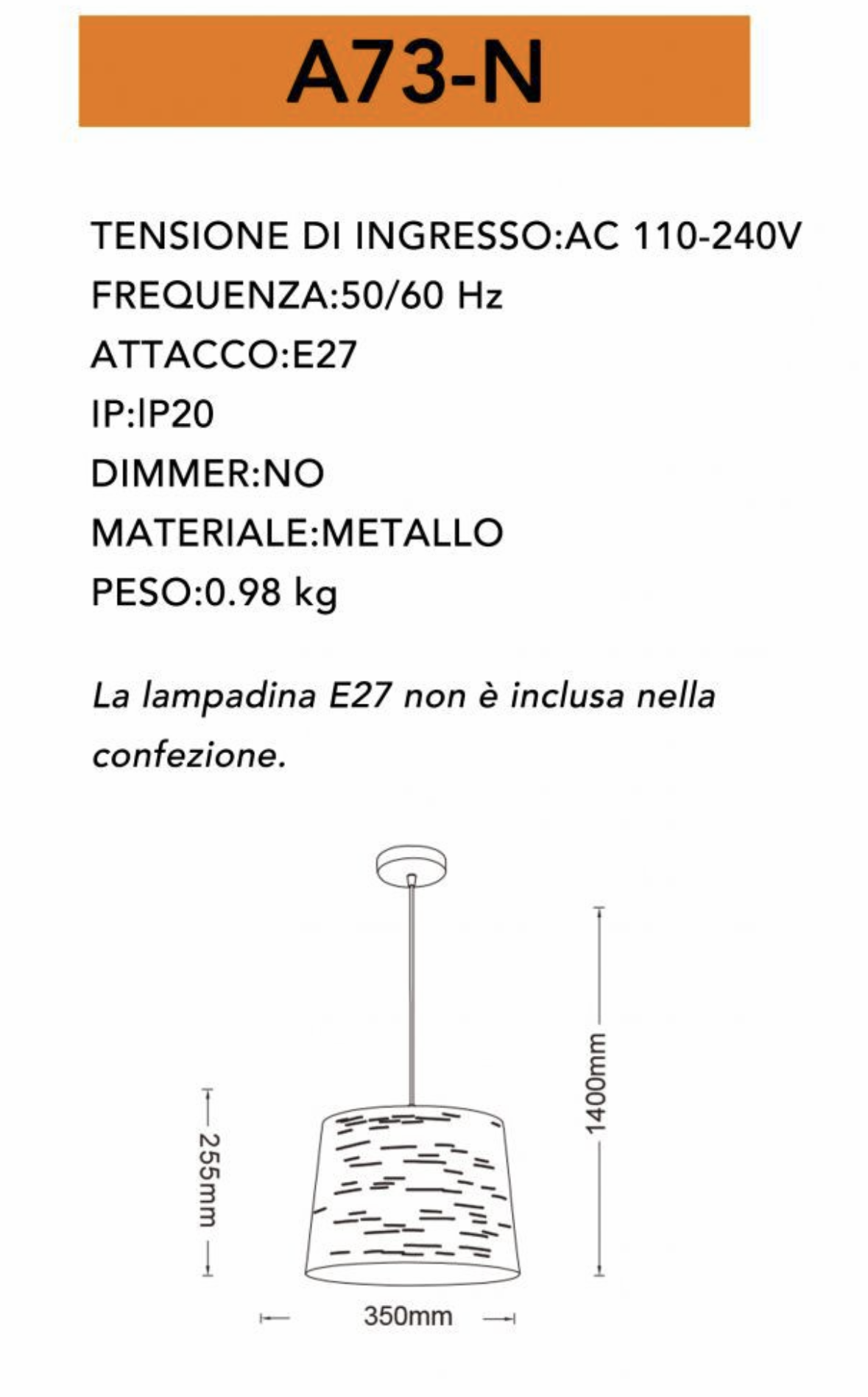 TEKHOME Lampadario a Sospensione Moderna in Metallo per Interni, Paralume Cilindrico Oro Interno, Attacco E27, Ø35cm, Altezza Regolabile 140cm – Bianco/Nero A73