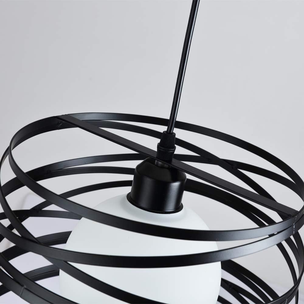 Lampadario a Sospensione E27 Moderno, Lampada a Soffitto Design Industriale in Metallo per Cucina Isola Tavolo da Pranzo, Stile Minimal con Paralume a Spirale, No Lampadina A08