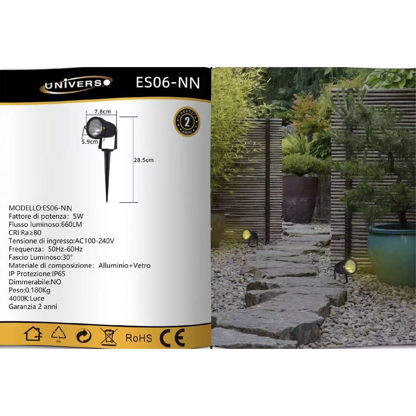 TEKHOME Faretto da Giardino LED IP65 5W 660LM, Lampada da Terra per Esterno con Picchetto, Orientabile, in Alluminio e Vetro Temperato, per Prato, Sentiero e Aiuole – 3000K/4000K/6500K
