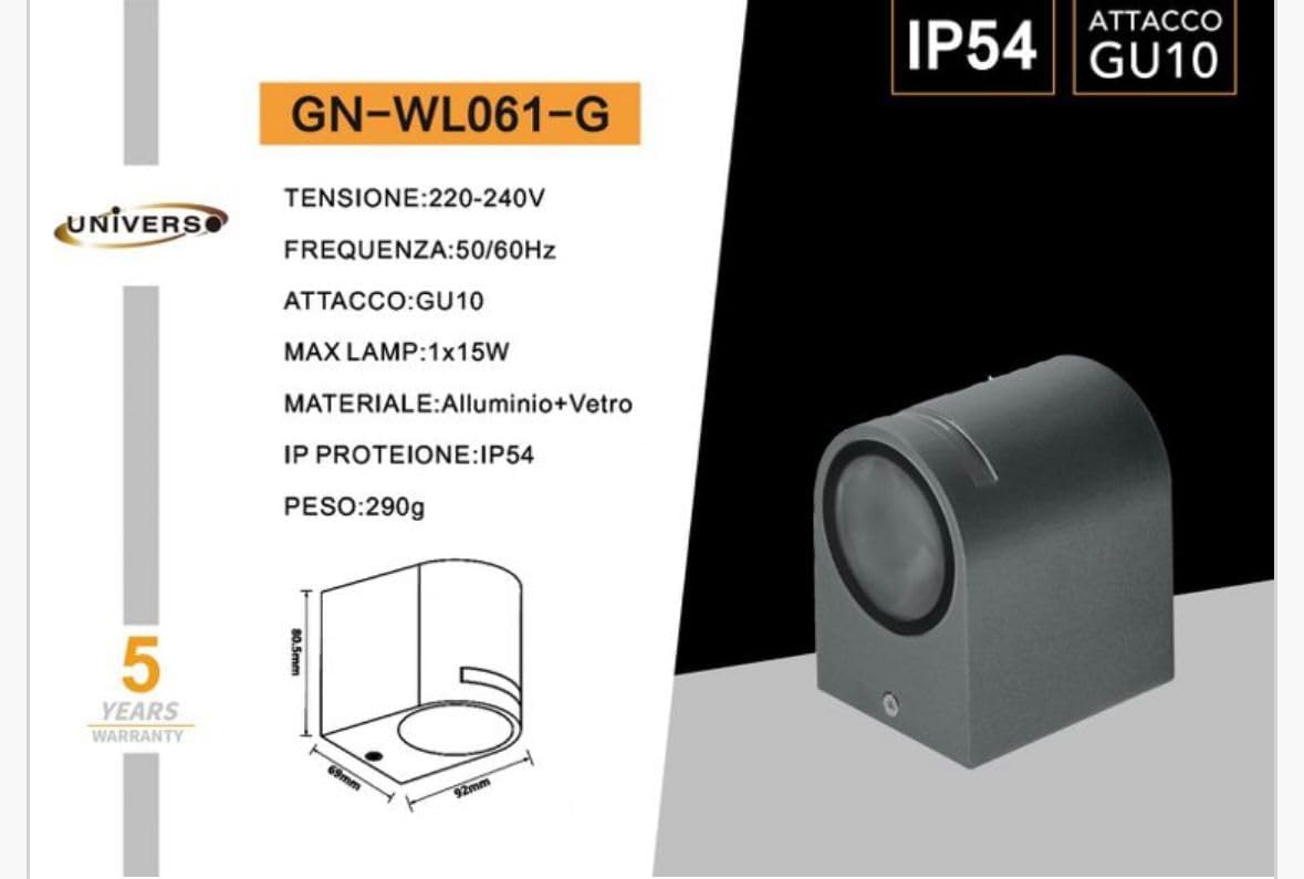 Applique da Esterno GU10 IP54 – Lampada da Parete Moderna in Alluminio per Esterno e Interno, Senza Lampadina, Compatibile con LED GU10, Design Rotondo, 1x15W Max GN-WL061