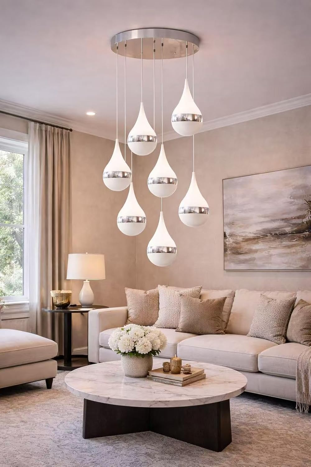 Lampadario LED Moderno 80W, Sospensione Design a Goccia, CCT Switch 3000K-4000K-6500K, 6400 Lumen, Illuminazione per Soggiorno Sala da Pranzo Cucina – LP-18A3C