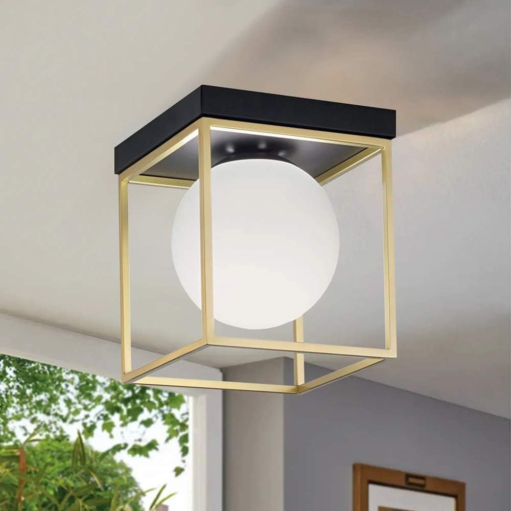 TEKHOME Plafoniera da soffitto minimalista lampada in metallo nero bronzo con sfera in vetro per camera da letto G9 C76-1