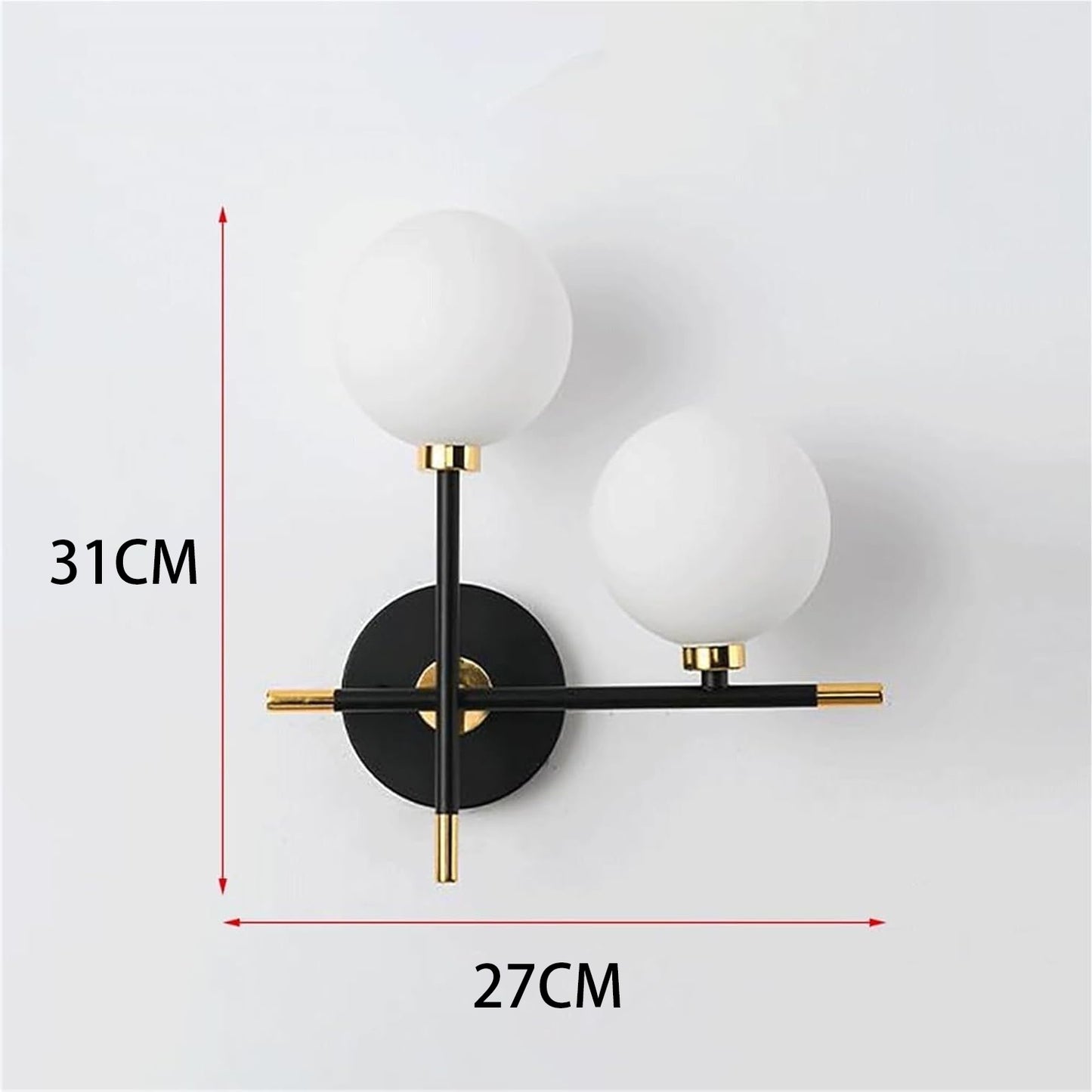 Applique da Parete Moderna a 2 Luci con Attacco G9, Lampada da Parete Interni in Metallo e Vetro Opalino, Design Nero e Ottone, Ideale per Camera da Letto, Corridoio, Soggiorno (Lampadine Non Incluse)  AQ59