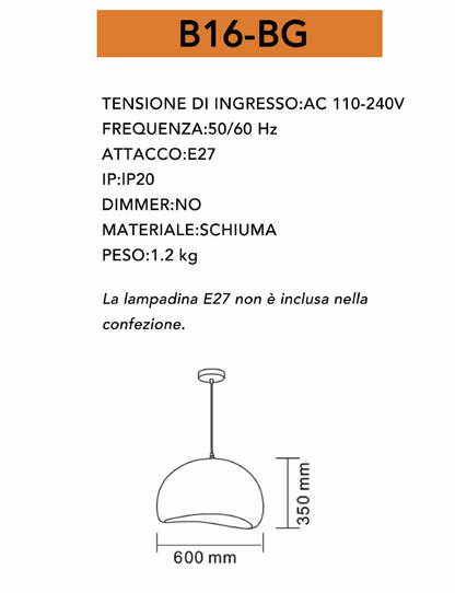 TEKHOME Lampada a Sospensione Design Moderno Bianco Opaco in Schiuma, Attacco E27, Paralume Testurizzato, Ø40/50/60cm – Per Cucina, Sala da Pranzo, Soggiorno B16