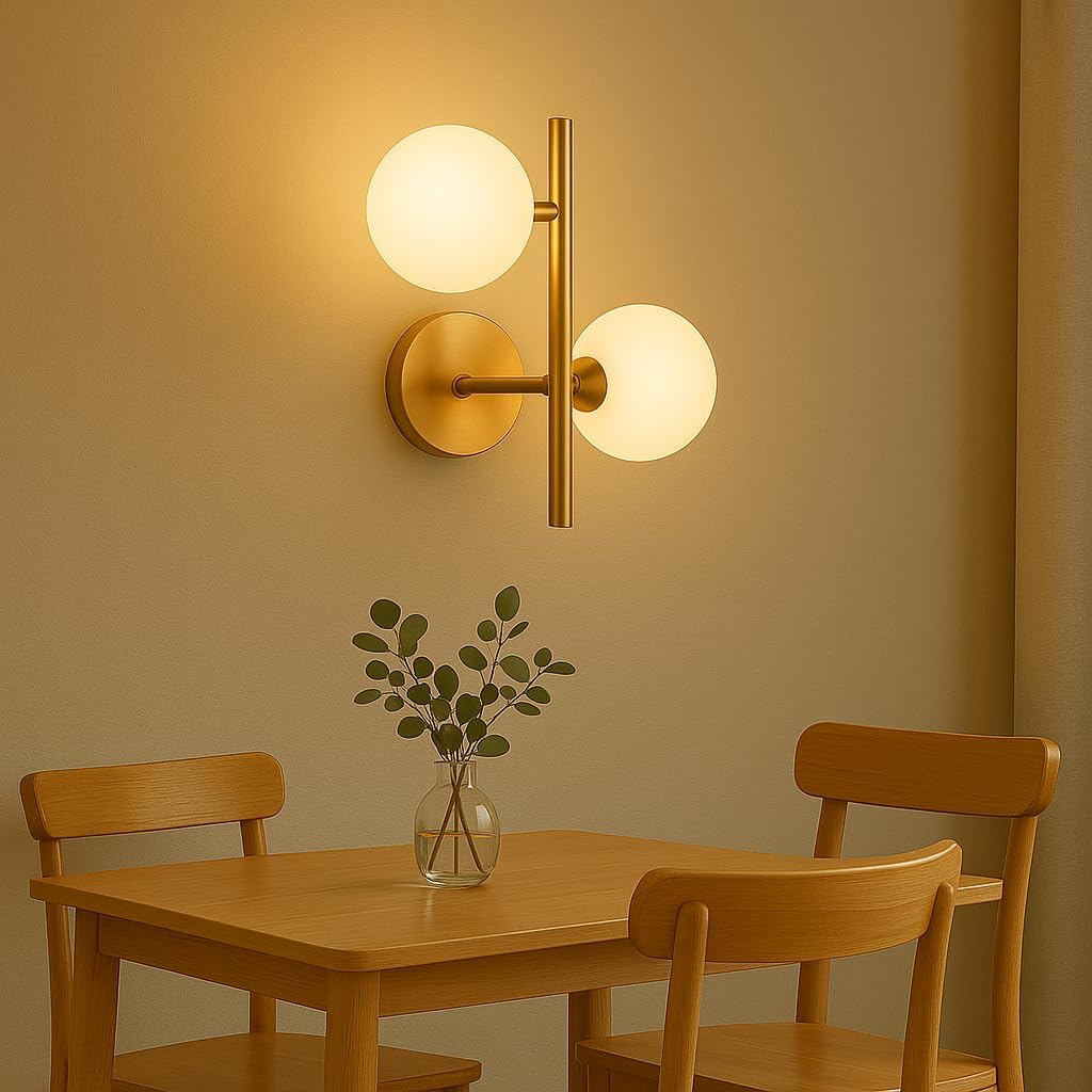 Applique da Parete Moderna G9, Lampada da Muro Design con Sfere Opaline, Stile Elegante in Metallo Oro per Camera da Letto Soggiorno Corridoio, Lampadina Non Inclusa AQ42
