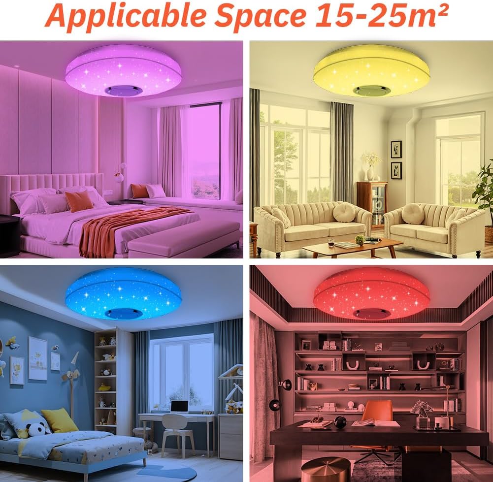 TEKHOME Plafoniera LED Smart con Bluetooth, APP e Musica, 31W RGB + 31W Bianco (3000K-6500K), Contrololo da Telecomando e Phone, Luce Colorata per Camera Letto/Soggiorno, IP20 C09-RGB
