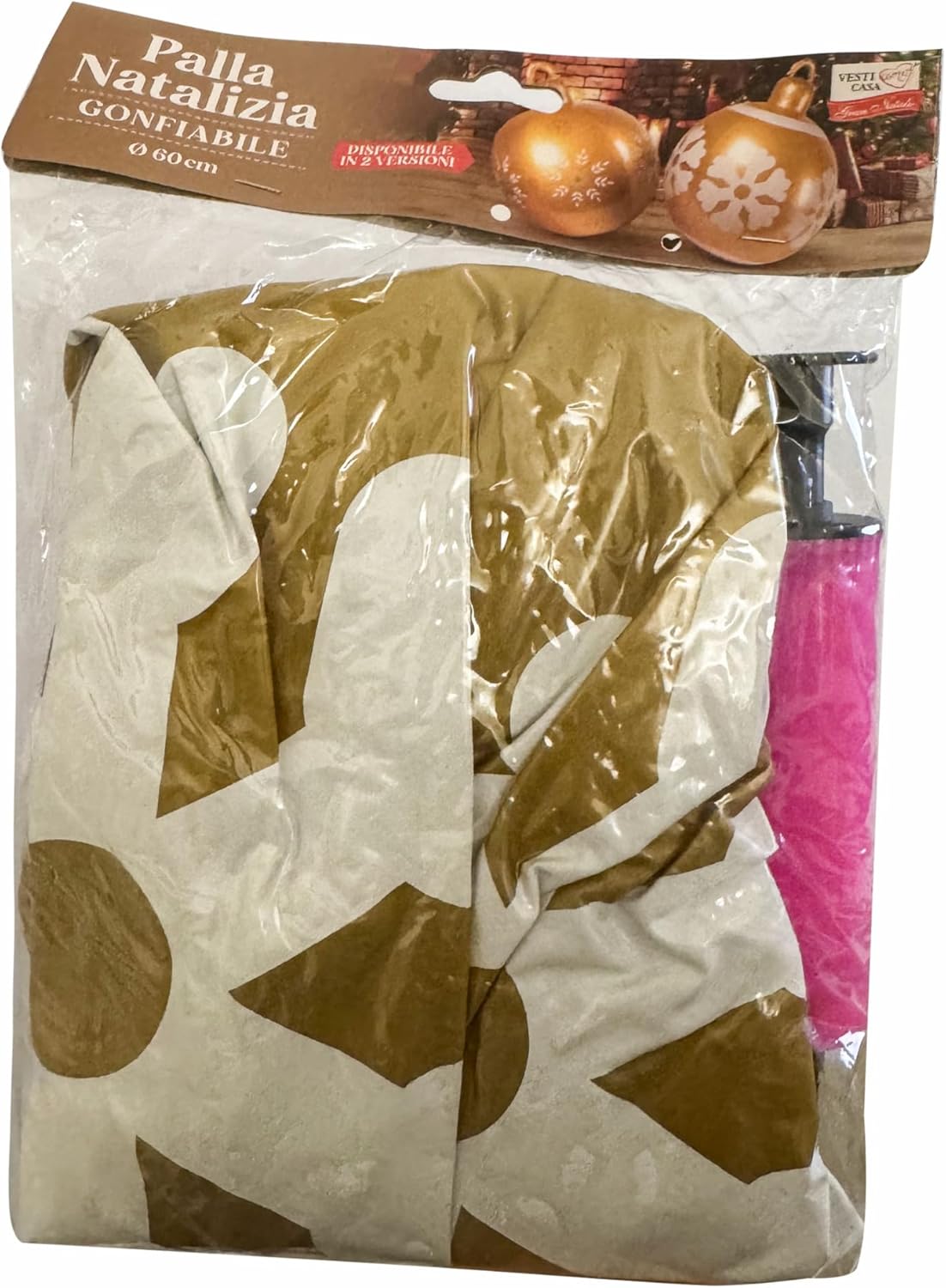 Palla Natalizia Gonfiabile 60 cm Oro – Decorazione Natalizia da Interno ed Esterno, Pallone Decorativo di Natale per Casa, Vetrina o Giardino 513015