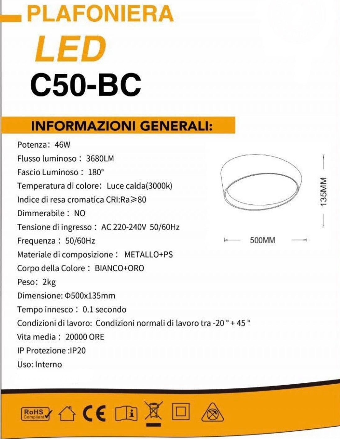 TEKHOME Plafoniera A LED 46w Moderno Rotonda Irregolare Luce Fredda Calda Naturale C50