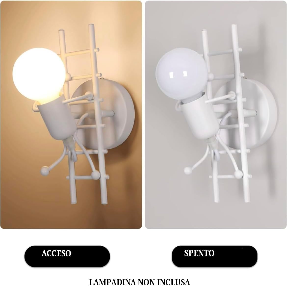 TEKHOME Applique da Muro Design Moderno 1XE27 in Metallo Nero/Bianco – Lampada da Parete Decorativa con Paralume a Gabbia, Ideale per Camera da Letto, Soggiorno, Corridoio AQ49