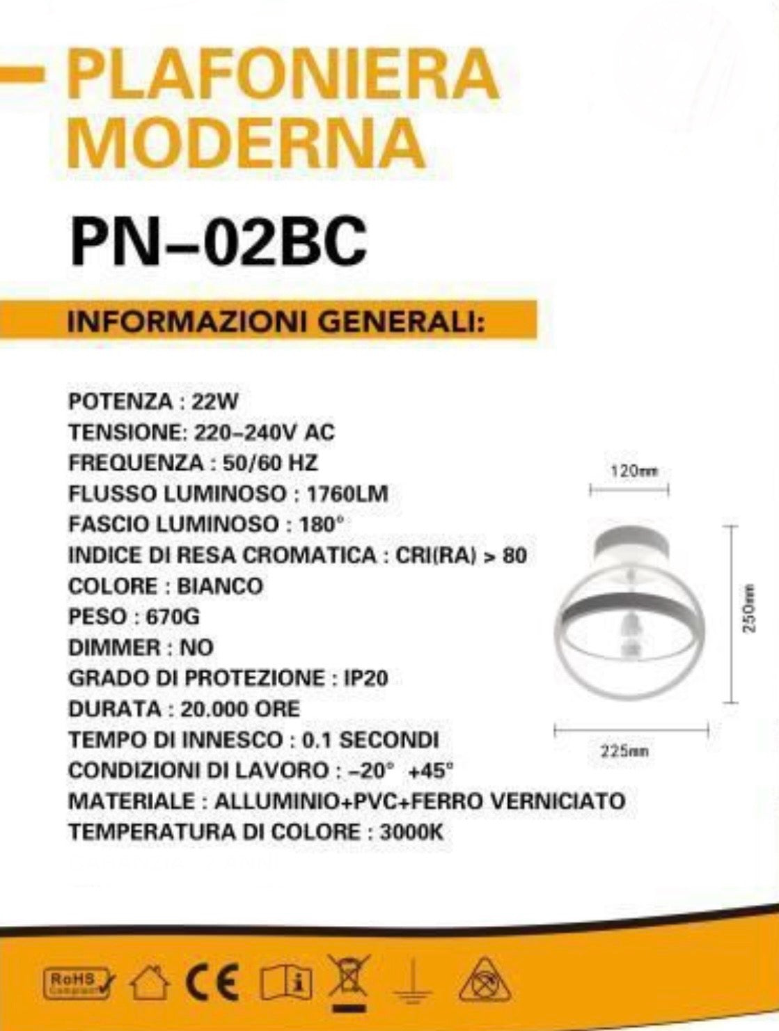 TEKHOME Lampadario led moderno 22 watt forma cerchio plafoniera con pendente lampada da soffitto luce 3000K/6500K 1760Lm PN-02