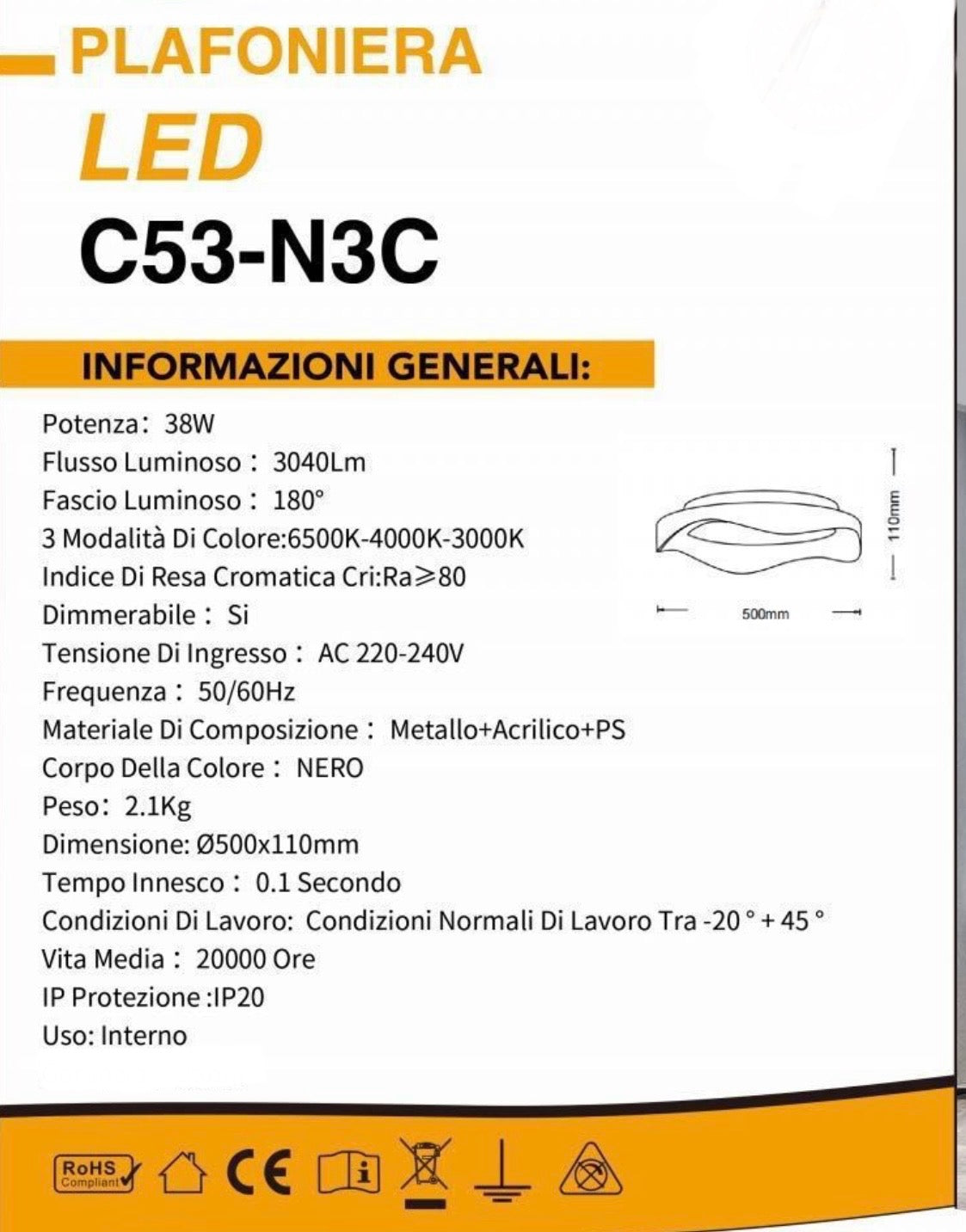 TEKHOME Plafoniera LED Moderna 38W, Dimmerabile, 3 Modalità di Colore 3000K-4000K-6500K, 3040LM,Bianco e Nero, Design Elegante per Camera da Letto e Soggiorno C53