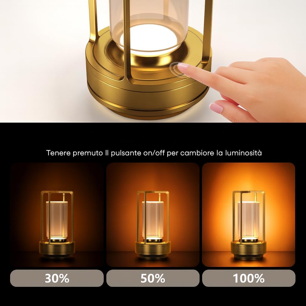 Lampada LED da Tavolo Ricaricabile 3W – Luce Portatile Touch con 3 Temperature di Colore, Batteria 2000mAh, Design Moderno in Alluminio e Acrilico – Uso Interno D37