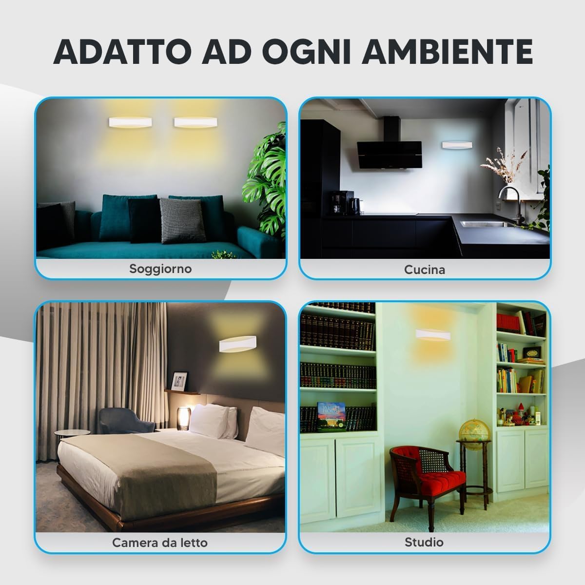 TEKHOME Applique da Muro LED 12W Bianca Sabbia, Lampada da Parete Rettangolare Moderna, 3000K-6500K Regolabile, Design Decorativo per Soggiorno Camera da Letto Corridoio E59-B3C