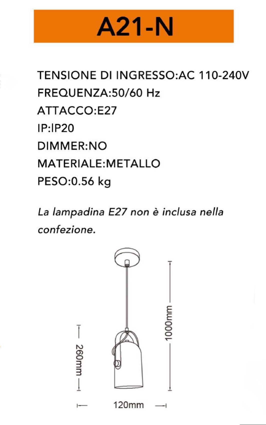 TEKHOME Lampada a Sospensione Moderna Orientabile E27, Design Cilindrico Regolabile in Metallo, per Soggiorno Cucina Camera da Letto, IP20, 110-240V, 260mm x 120mm (Bianca/Nera) A21