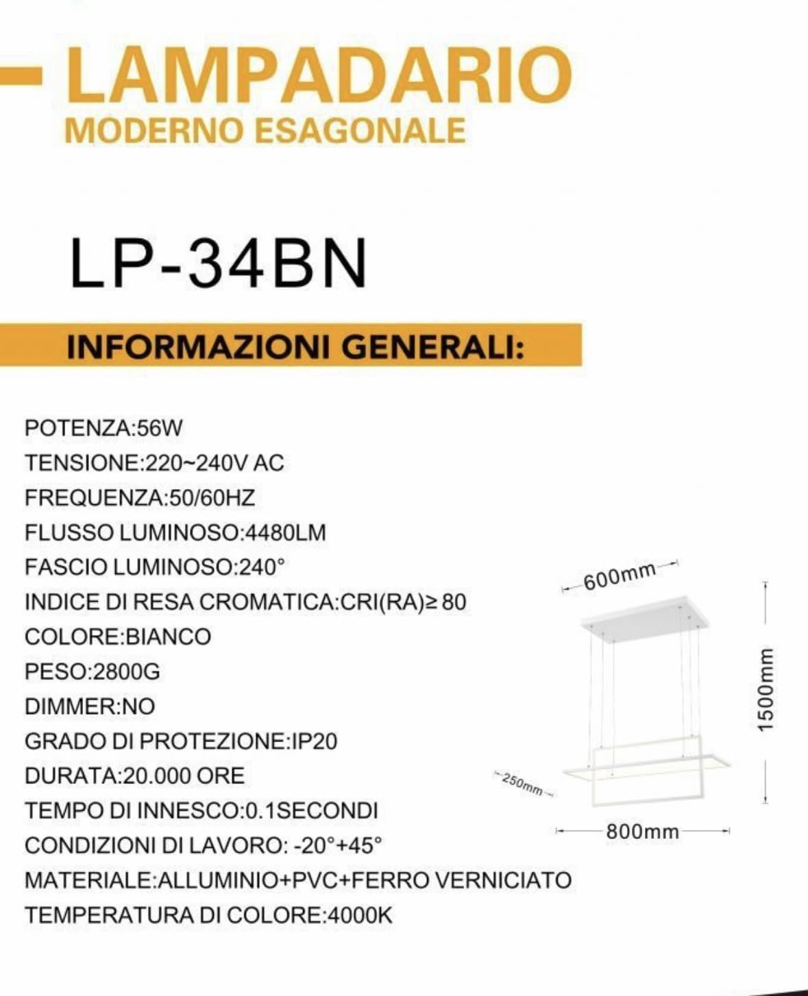 Lampadario Moderno Esagonale LP-34