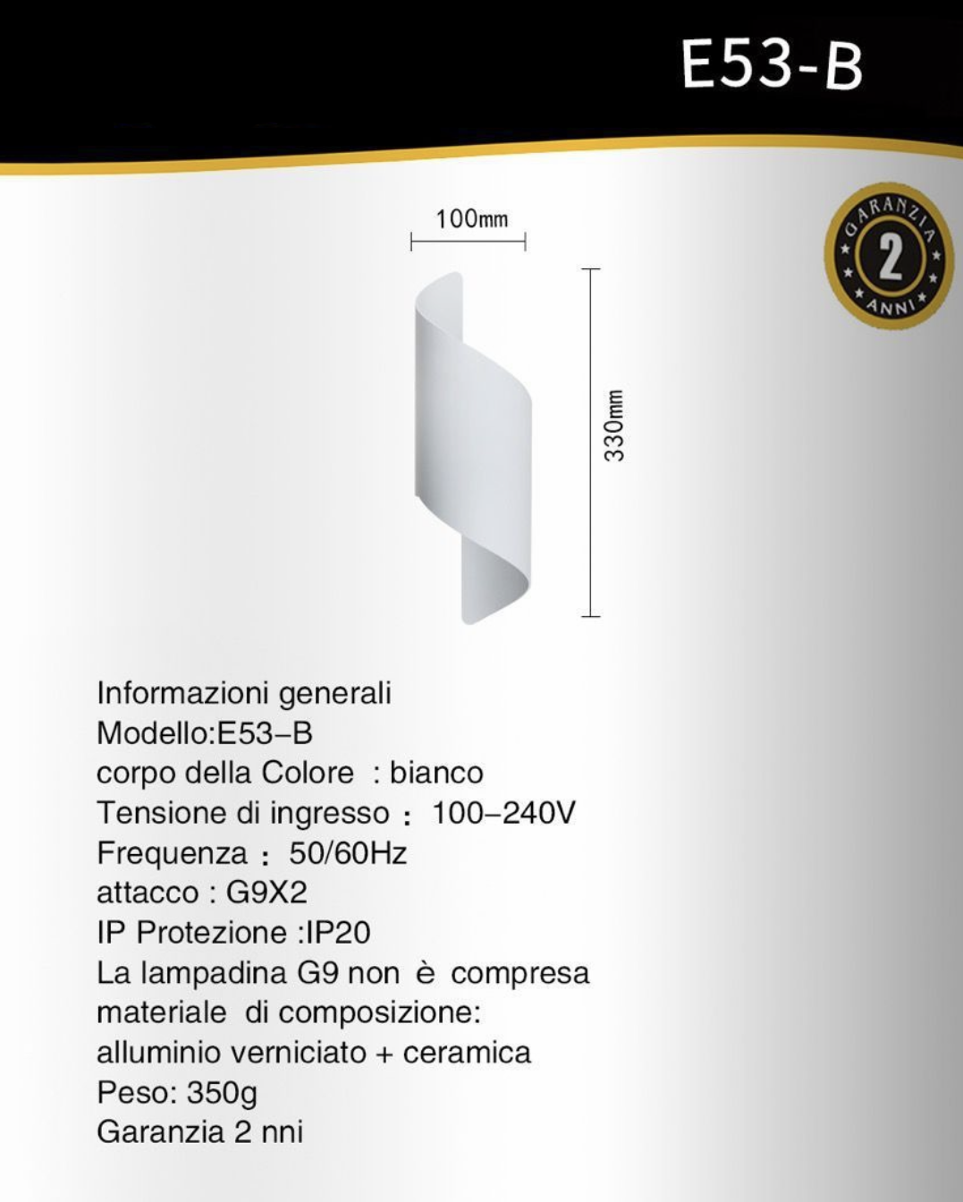 TEKHOME Applique da Parete Moderna Bianca E53-B, Portalampada G9, Design Elegante in Alluminio e Ceramica, Lampada da Muro Interni per Soggiorno, Camera da Letto e Corridoio