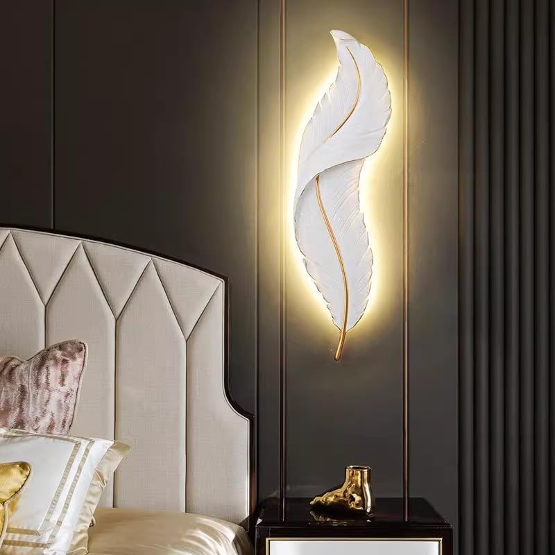 Applique da parete LED 12W piuma decorativa, luce regolabile 3000K-4000K-6500K, design moderno in resina bianca, per soggiorno camera da letto corridoio, IP20 AQ24-B3C