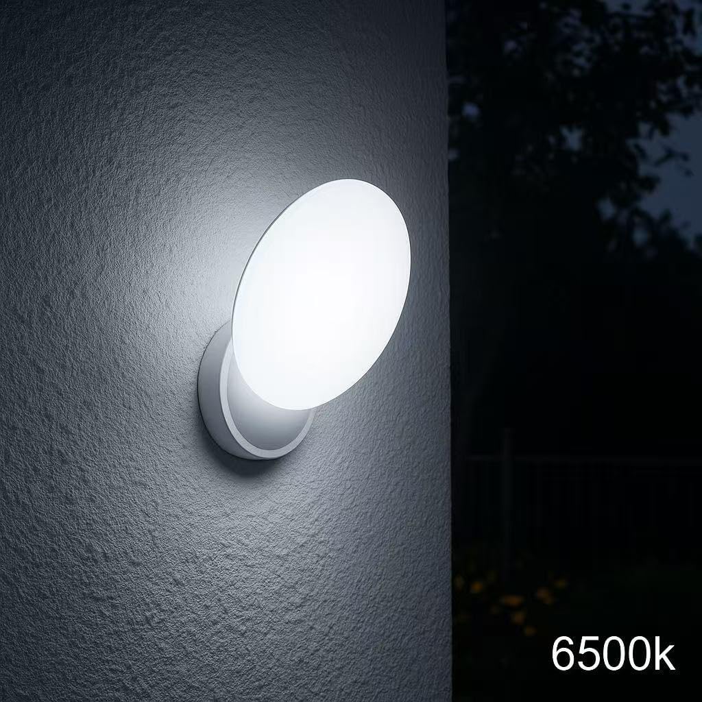 Applique LED da Esterno 10W IP54 CCT 2700K-4000K-6500K, Lampada da Parete Rotonda Impermeabile 1100LM in ABS+PC, per Bagno, Balcone e Corridoio – Bianco ESA-02B3C