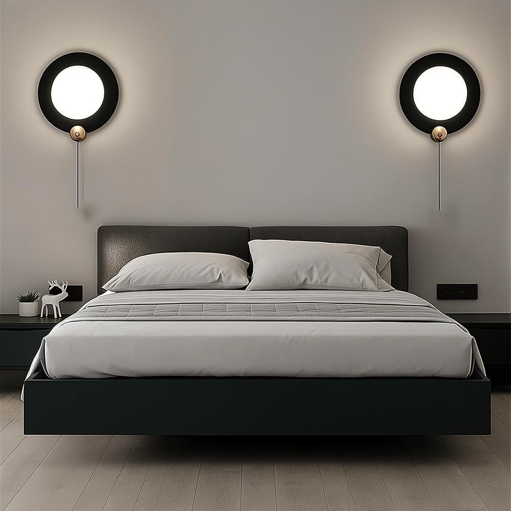 Applique da parete LED 10W con luce regolabile 3000K-6500K, design moderno rotondo in metallo e acrilico bianco-nero, lampada da muro per soggiorno, camera da letto e corridoio, IP20 AQ20-3C
