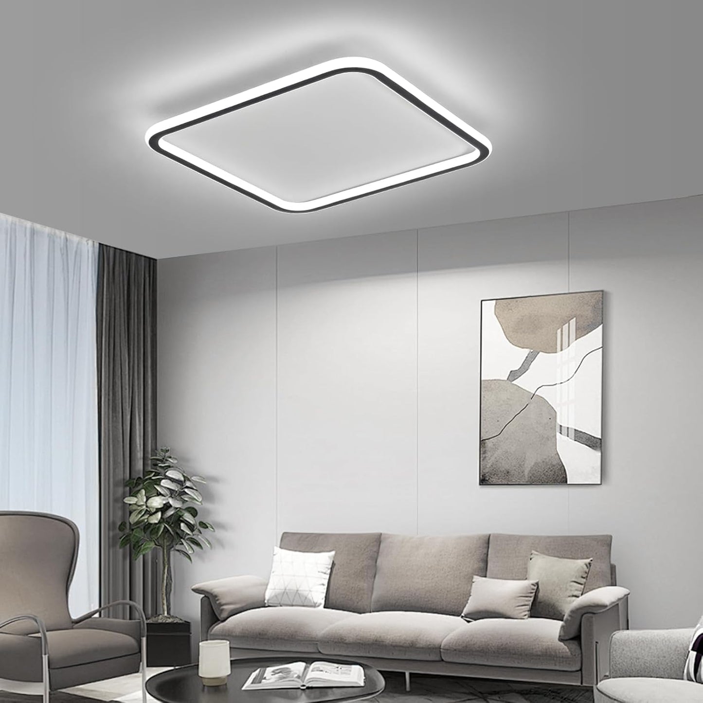 TEKHOME Lampada da soffitto a LED, diametro 50 cm, quadrata, moderna, 3COLORE 4000LM, acrilico, per camera da letto, cucina, sala da pranzo, illuminazione a LED a risparmio C12-3C