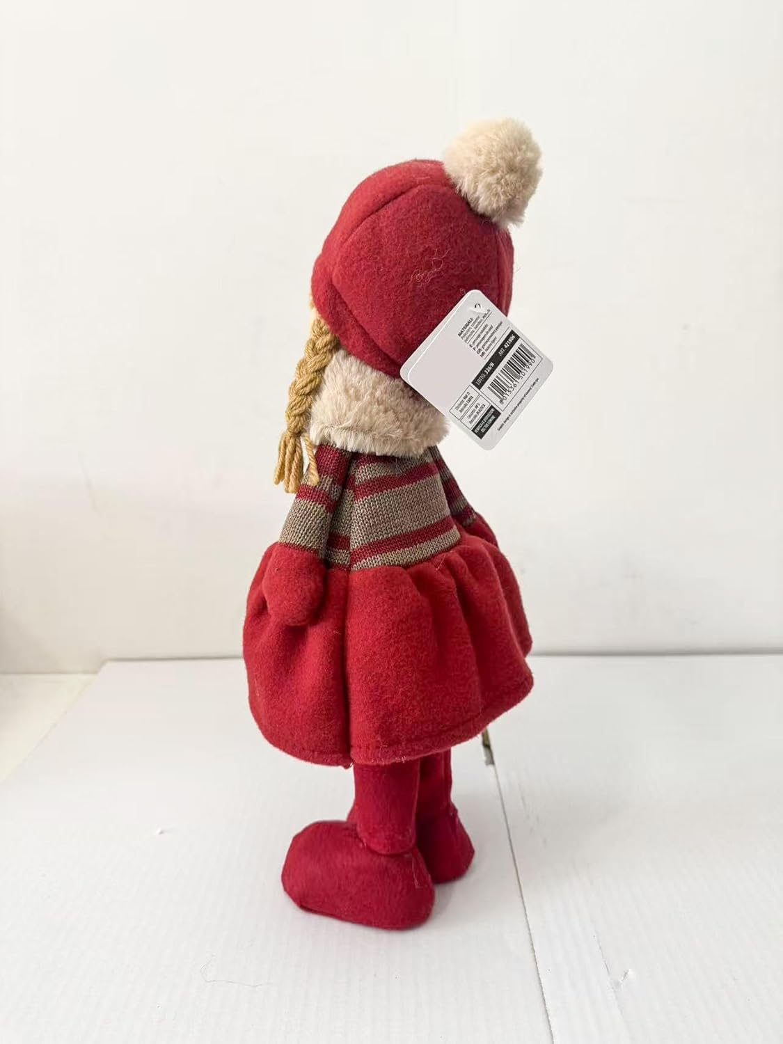 Bambola Natalizia Decorativa 30 cm – Pupazzo di Stoffa con Cappello Rosso e Treccine, Decorazione Natalizia per Casa, Tavolo, Camino, Regalo di Natale