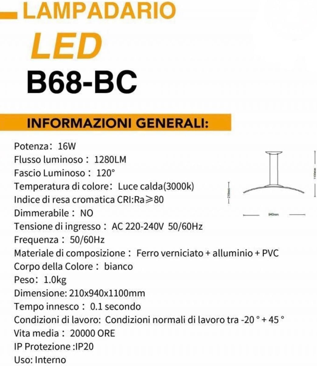 Lampadario LED Moderno B68 16W B68