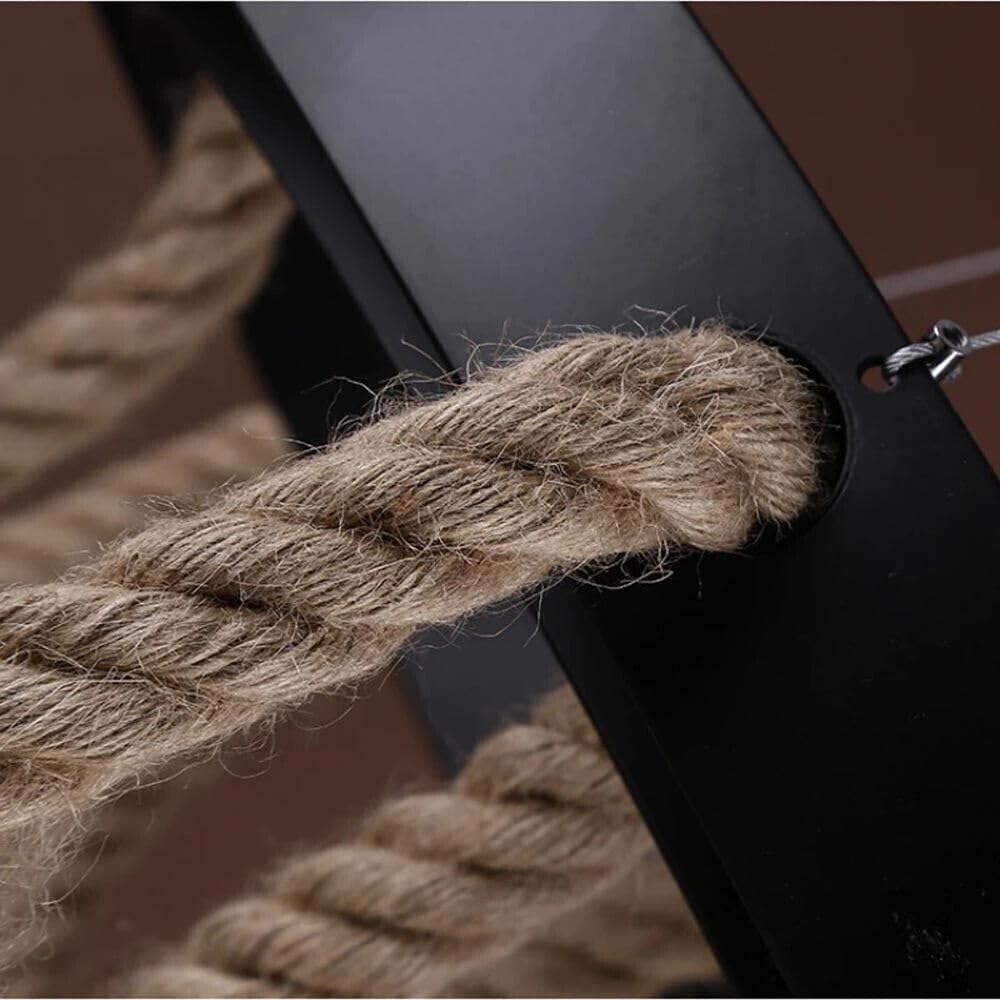 Lampadario sospensione corde in canapa cerchio metallo vintage portalampada e27 A90-6