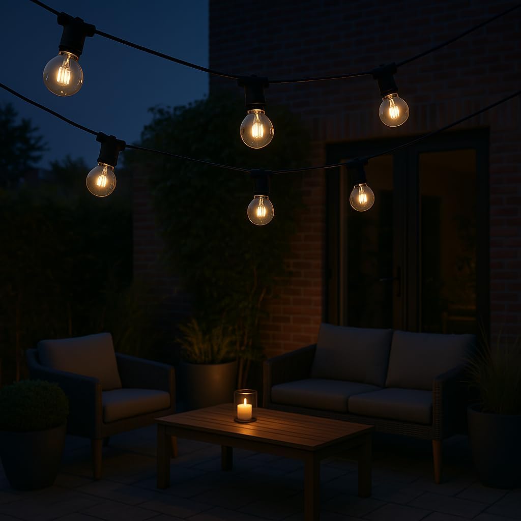Catena Luminosa Esterna 10M, Lampadine G40 incluse, IP65 Impermeabile, Decorazione Giardino Terrazzo Balcone, Catena Luminosa E12 10 Lampade – Nero FLT-G40