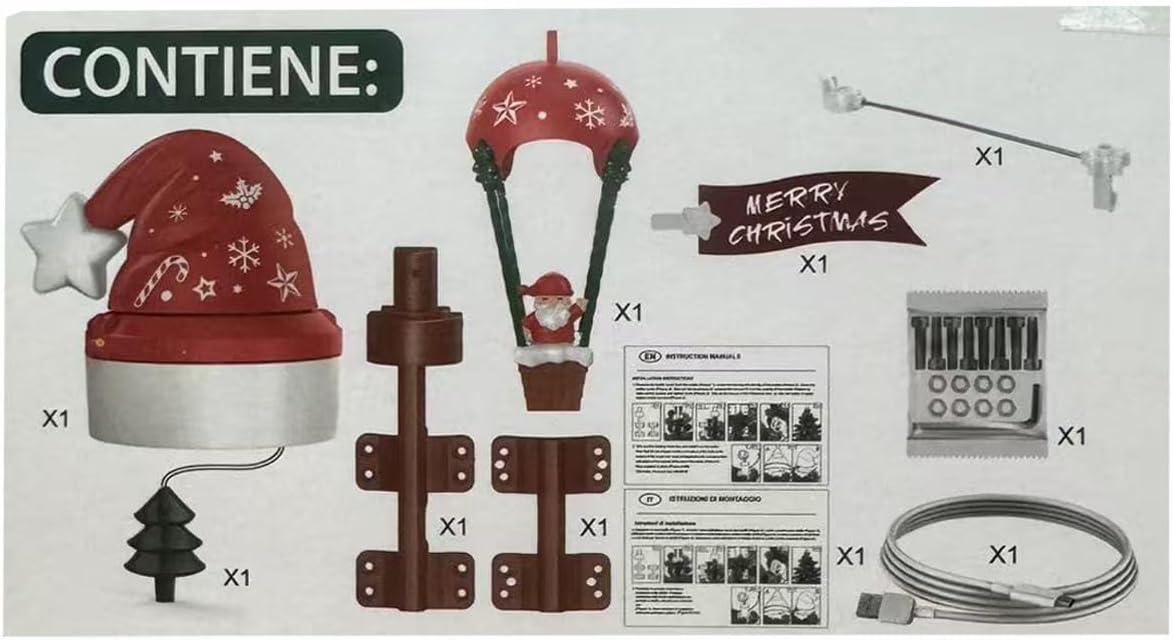 Puntale Albero di Natale con Mongolfiera – Decorazione con Movimento, Luce e Musica, Alimentazione USB, Effetto Rotante per Albero di Natale 245324