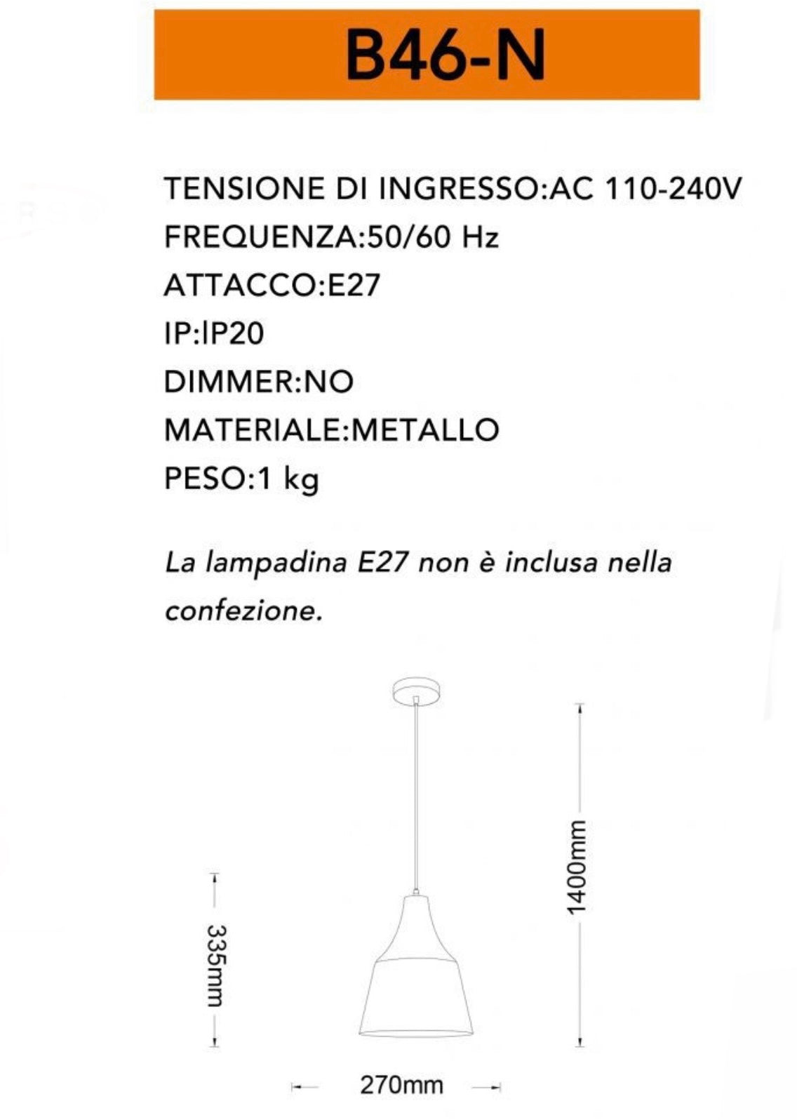 TEKHOME Lampadario a Sospensione in Metallo Nero/Bianco, Attacco E27, Design Moderno, Regolabile in Altezza, Ø27cm – Ideale per Cucina, Sala da Pranzo, Soggiorno B46
