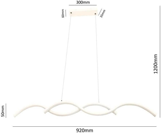 Lampadario LED Moderno a Sospensione, 25W 2000LM, Luce 3 COLORE 3000K,4000K,6500K, Design Ondulato Argento, in Alluminio e PVC, 920mm, Altezza Regolabile, per Sala da Pranzo Soggiorno Cucina A43