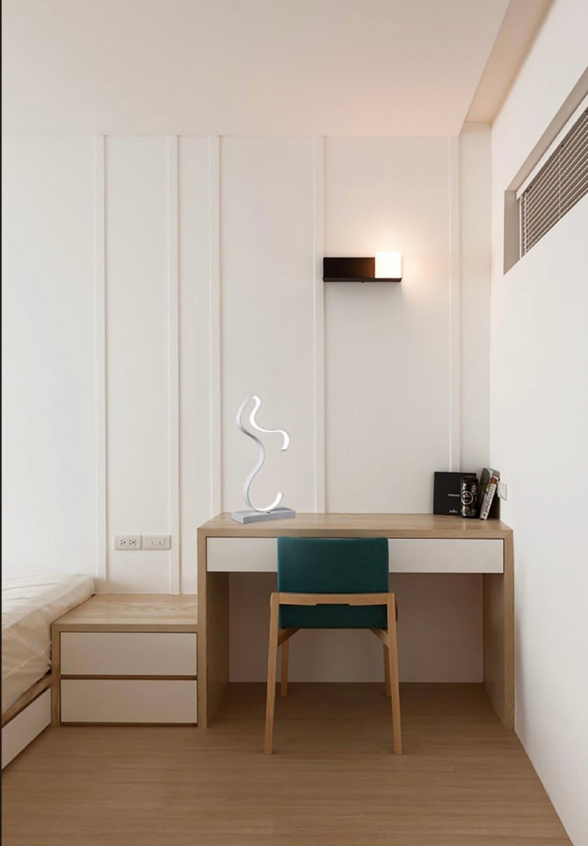 Lampada da Tavolo LED Moderna – 12W, Design Artistico a S, CRI≥80, 3000K / 4000K / 6500K, Lampada da Comodino e Scrivania, Interno IP20- D03