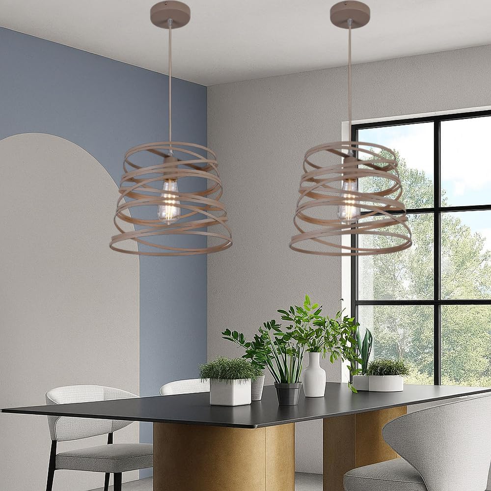 Lampadario a Sospensione E27 Moderno, Lampada a Soffitto Design Industriale in Metallo per Cucina Isola Tavolo da Pranzo, Stile Minimal con Paralume a Spirale, No Lampadina A08