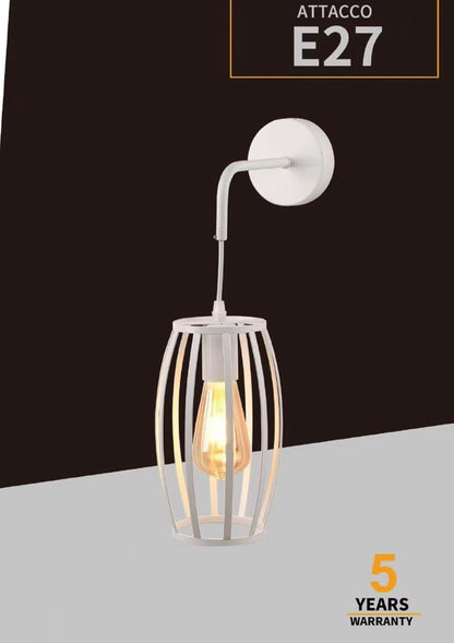 TEKHMEO Applique da Muro Industriale in Ferro E27, Lampada da Parete con Portalampada E27, Design a Gabbia – Nero/Bianco (Lampadina non inclusa) AQ53