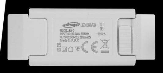Driver LED 3W 250mA, Alimentatore Trasformatore LED AC 110-240V, Uscita DC 9-12V, Ricambio per Faretti e Pannelli LED, 10 Pezzi, 3W-3C