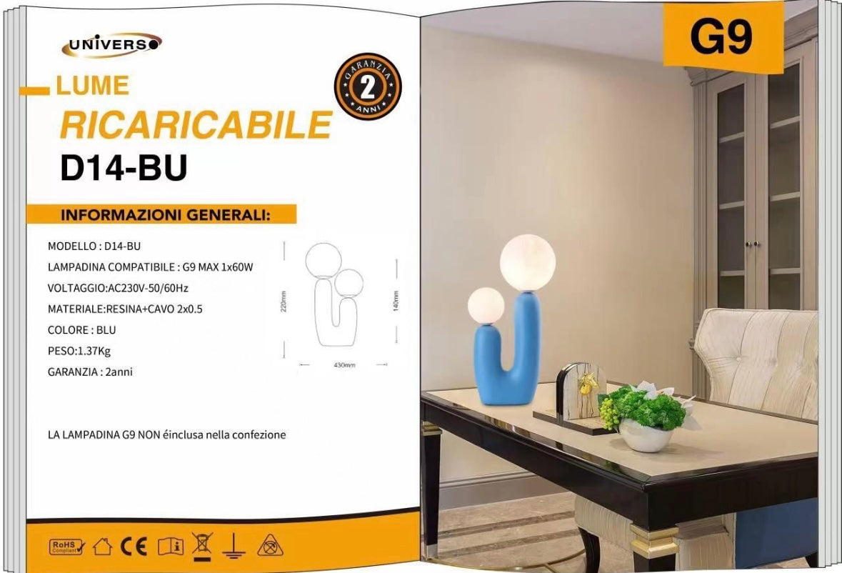 Lampada da Tavolo Design  – Attacco G9, Lampada Decorativa Moderna in Resina, Stile Artistico per Soggiorno, Camera da Letto, Comodino D14