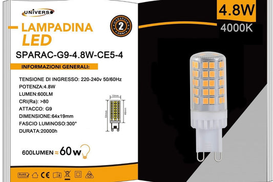 Lampadine LED G9 4,8W 600LM 10 Pezzi 220-240V SPARAC-G9-4.8W-CE5