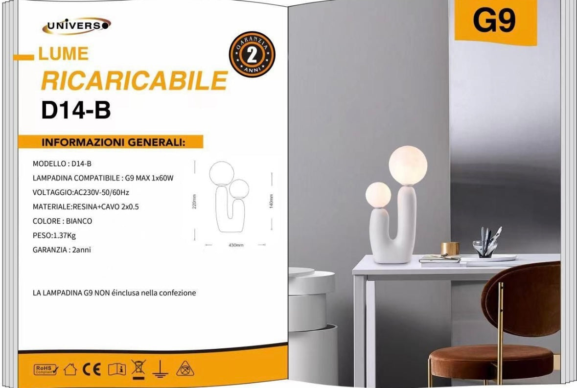 Lampada da Tavolo Design  – Attacco G9, Lampada Decorativa Moderna in Resina, Stile Artistico per Soggiorno, Camera da Letto, Comodino D14