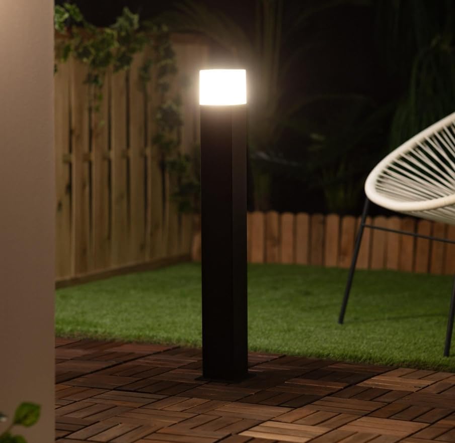 Lampione da Giardino 74cm IP44 per Esterno, Attacco E27, Palo Luce da Esterno in Alluminio, Lampada da Cortile/Viale/Terrazza – Nero/Bianco (Senza Lampadina) 740