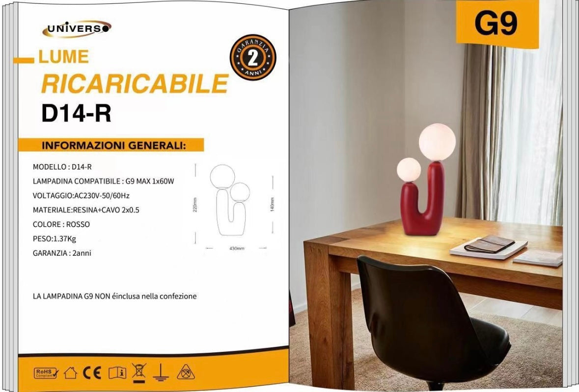 Lampada da Tavolo Design  – Attacco G9, Lampada Decorativa Moderna in Resina, Stile Artistico per Soggiorno, Camera da Letto, Comodino D14