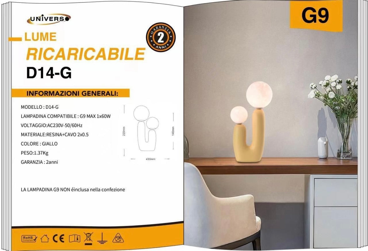 Lampada da Tavolo Design  – Attacco G9, Lampada Decorativa Moderna in Resina, Stile Artistico per Soggiorno, Camera da Letto, Comodino D14
