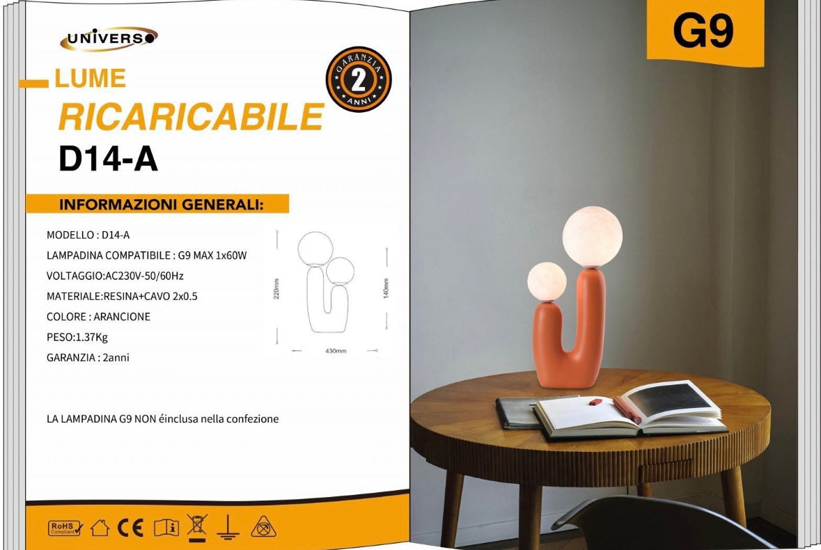 Lampada da Tavolo Design  – Attacco G9, Lampada Decorativa Moderna in Resina, Stile Artistico per Soggiorno, Camera da Letto, Comodino D14
