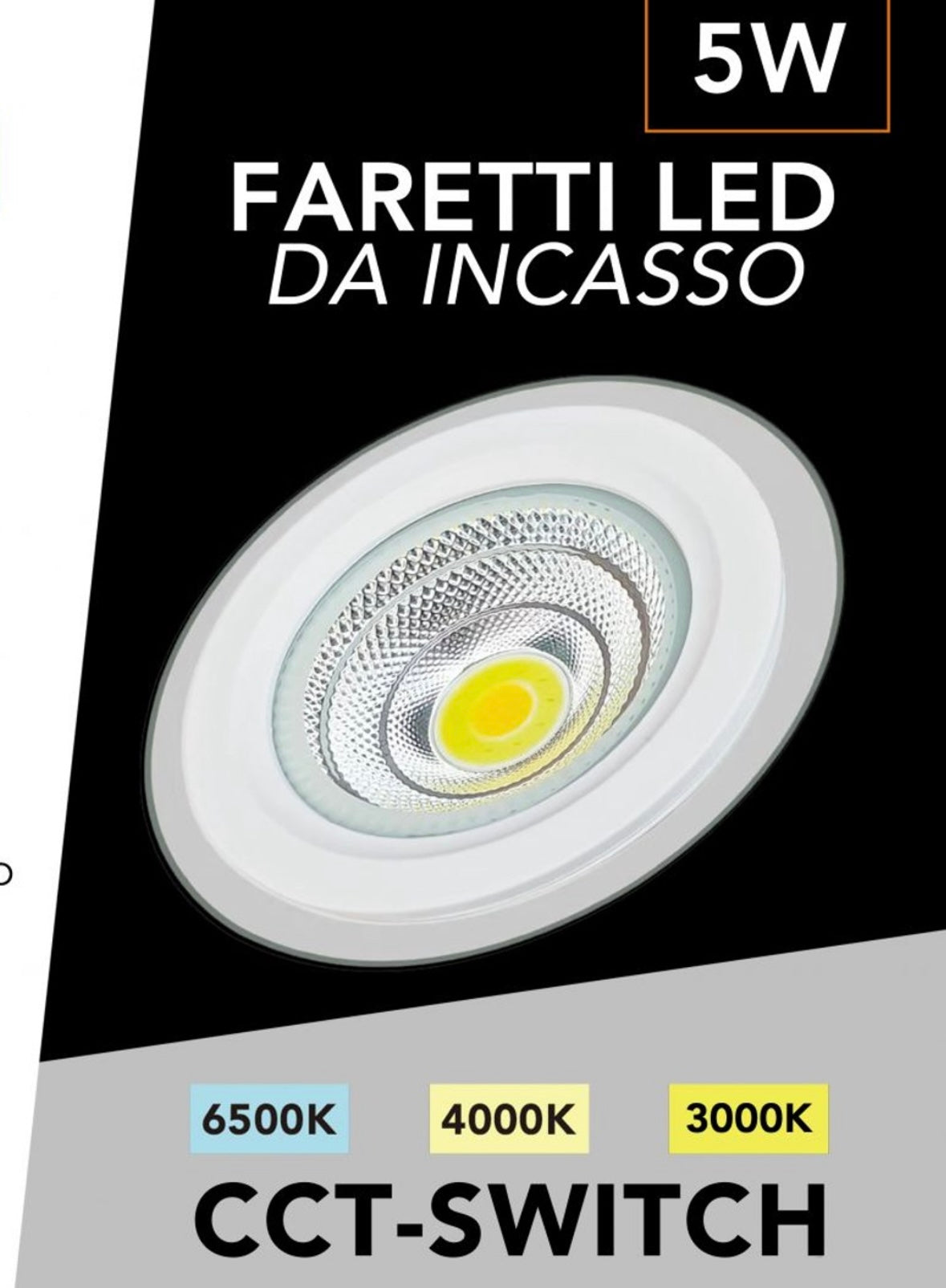 Faretto LED da Incasso Rotondo COB 5W 470LM, 3 Temperature Colore Selezionabili 3000K 4000K 6500K, Ø100mm, Foro Ø75mm, Fascio 120°, CRI≥80, IP20, 1 Pezzo, COB-75-3C