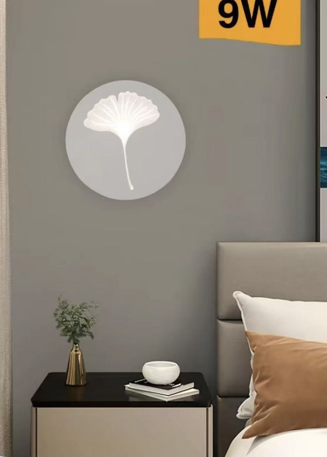 TEKHOME Applique da muro LED 9W design foglia di ginkgo, luce regolabile 3000K-6500K, lampada da parete decorativa moderna per camera da letto e soggiorno AQ29-B3C