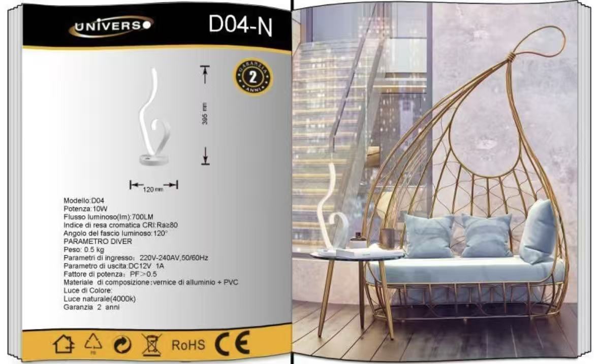 Lampada da Tavolo LED Design Moderno 9W, Luce 3000K/4000K/6500K, DC12V, Lampada Decorativa per Camera da Letto, Soggiorno, Comodino- D04