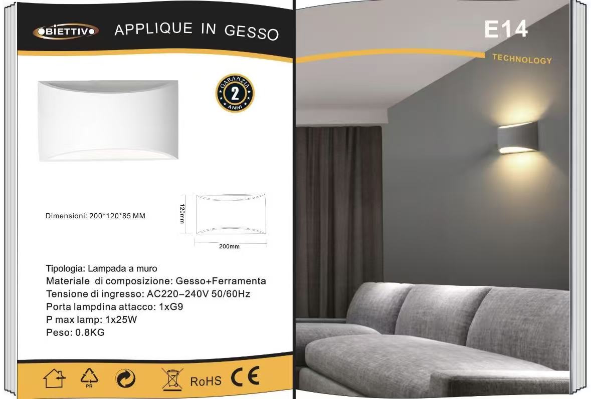 TEKHONE Applique da Parete in Gesso Verniciabile, Lampada da Muro Design Moderno, Attacco G9, Luce Diretta e Indiretta per Soggiorno Camera da Letto Corridoio – GS-E14